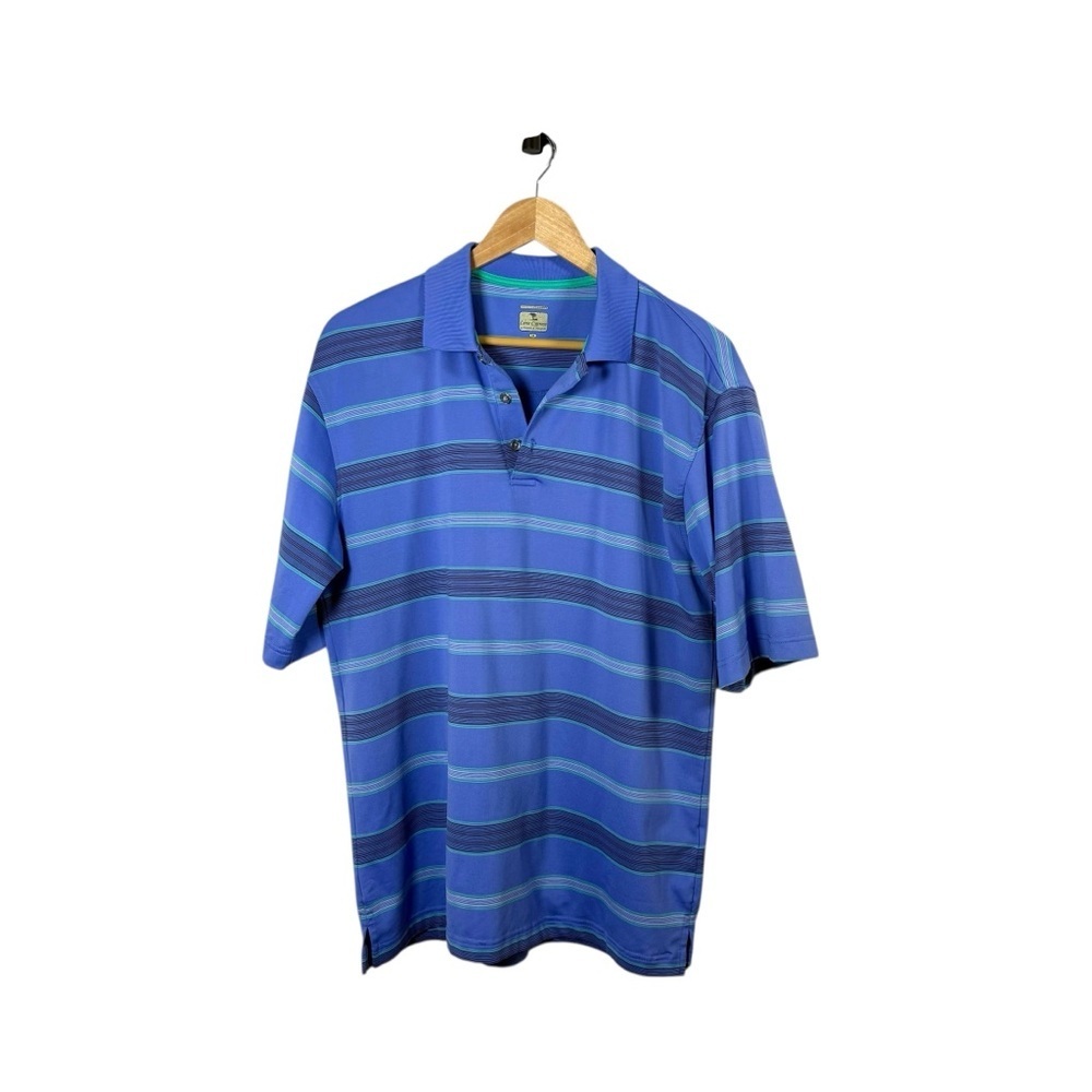 Lone Cypress Men’s Performance Golf Striped Polo Purple/Blue Size M